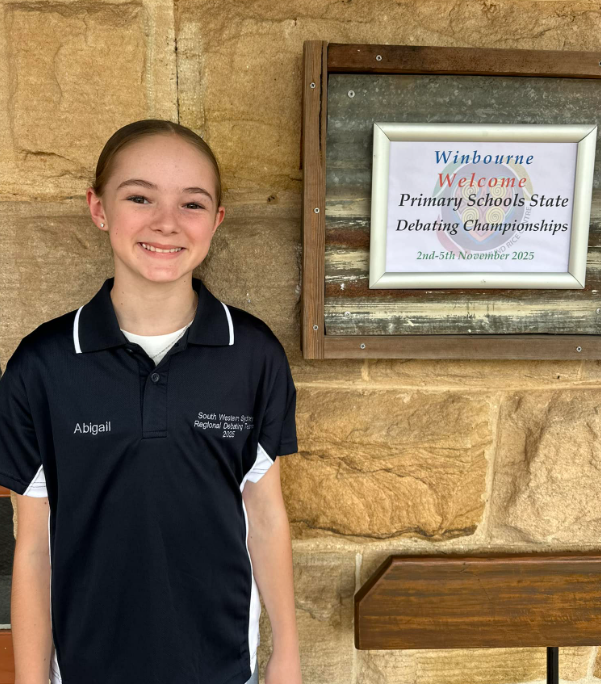 A student taking part in the Primary Schools State Debating Championships
